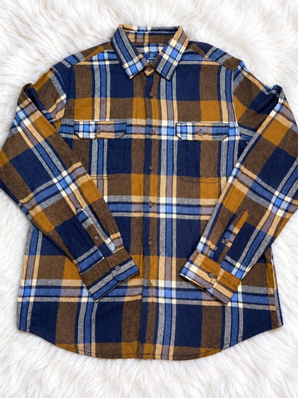 George Men's Plaid Button-Down Shirt - Navy, Mustard & Brown